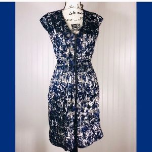 H&M Sleevless Satin Floral Zip Up Midi Dress